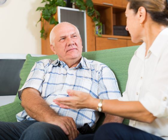 Discussing home care or assisted living for elderly parent.